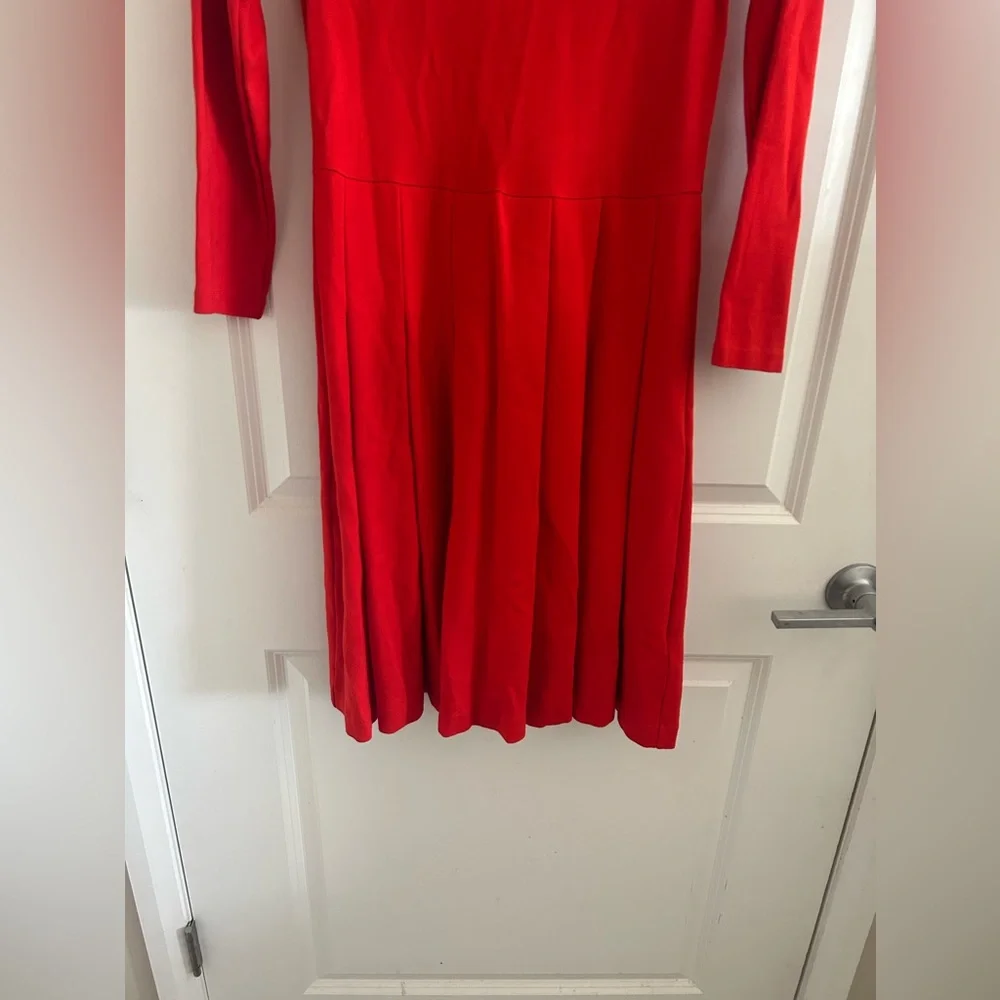 J. Crew Pleated Long Sleeve Red Knit Midi Dress - Picture 4 of 11